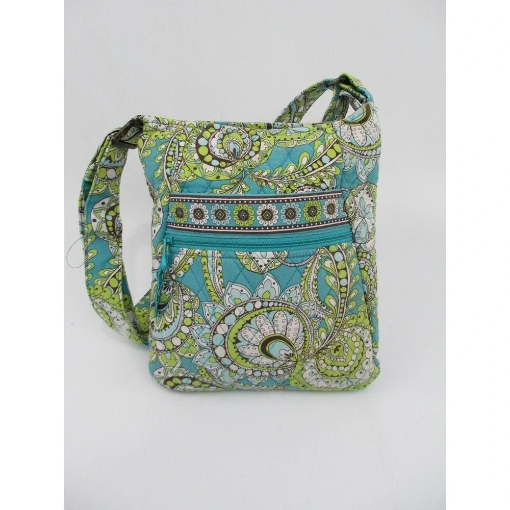 Vera Bradley Crossbody Bag Purse Peacock Green and Blue Floral Iconic Hipster‎